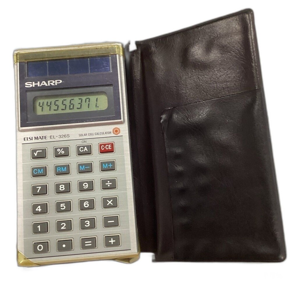Vintage Calculator with Case SHARP Solar Cell ELSI-MATE EL-326S